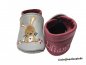 Preview: Lederpuschen steingrau burgunder mit Namen altrosa Ferse und Stickerei Hase Blumen altrosa-rosa (2)